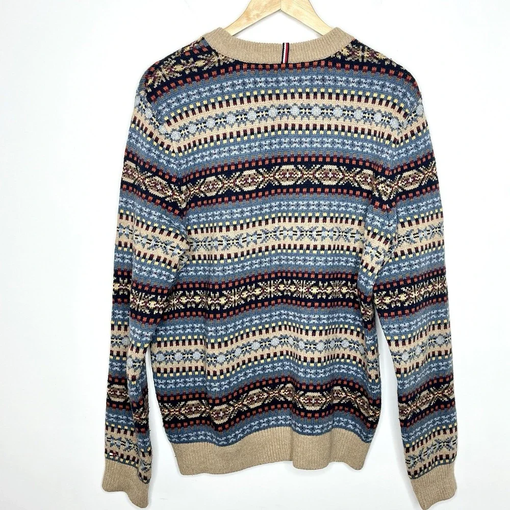 Tommy Hilfiger Fair Isle Wool Blend Sweater Mens Size L Colorful Crewneck Ski